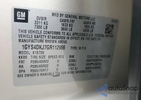 2016 Cadillac Escalade Platinum z USA, uszkodzony, nr VIN 1GYS4DKJ7GR112966